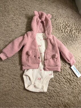Carter's Just One You® Baby Pink Bear Sherpa Hoodie Fair Isle Bodysuit Set - 12M